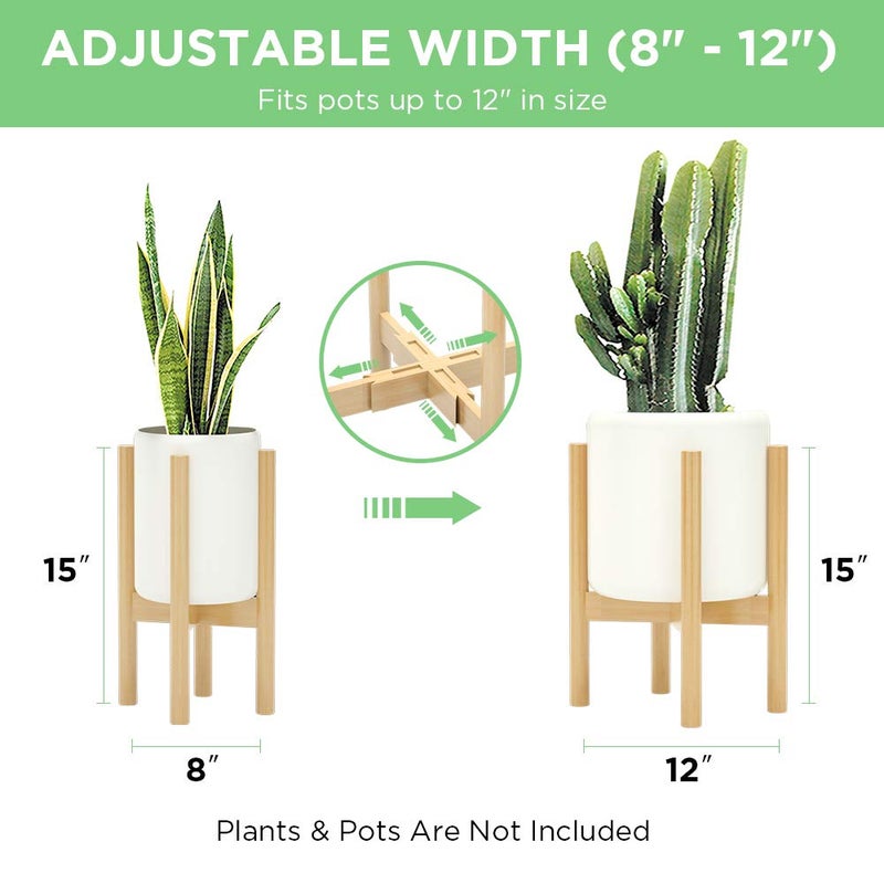 MUDEELA 2 Pack Indoor Plant Stands  2 Tier Tall Plant Stand 30 inches  Mid Century Bamboo Plant Stand  Adjustable Width 8 - 12 inches  Fits Pot Size of 8 9 10 11 12 inches Pot & Plant Not Included  Natural - Image 2